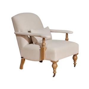 Fauteuil en chêne massif et lin prémium beige