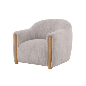Fauteuil en chêne massif et tissu gris clair