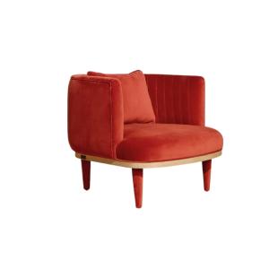 Fauteuil en chêne massif et velours brique