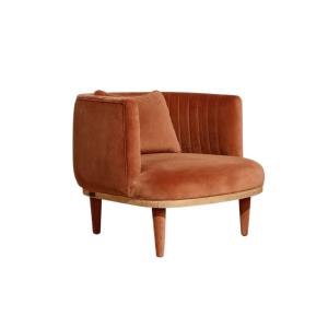 Fauteuil en chêne massif et velours caramel