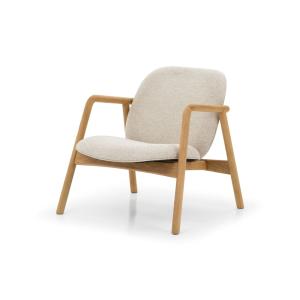 Fauteuil en chêne massif, tissu beige