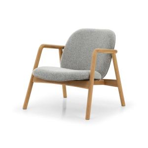 Fauteuil en chêne massif, tissu noir et blanc