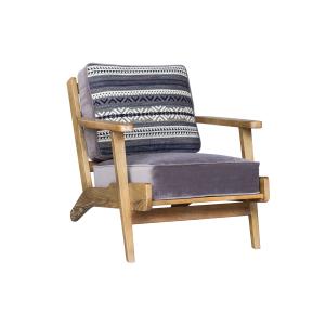 Fauteuil en chêne, velours et tissu à motifs