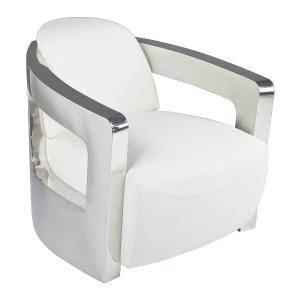 Fauteuil en cuir blanc et structure en acier inoxydable