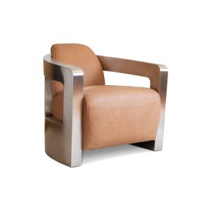 Fauteuil en cuir brun clair et métal chromé