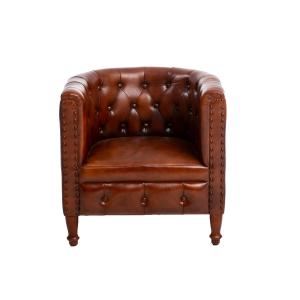 Fauteuil en cuir et croûte de cuir marron 61 cm