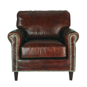 Fauteuil en cuir marron effet vieilli