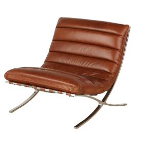 Fauteuil en cuir marron effet vieilli et inox