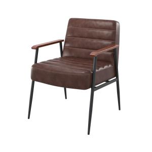 Fauteuil en cuir marron et métal noir