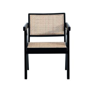 Fauteuil en hêtre massif finition rotin et noire - L64 cm