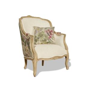 Fauteuil en hévéa et en lin imprimé à motifs