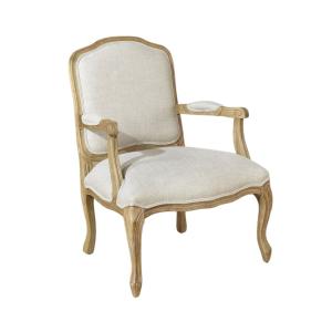 Fauteuil en hévéa et lin premium beige