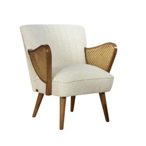 Fauteuil en hévéa et tissu bouclette blanc