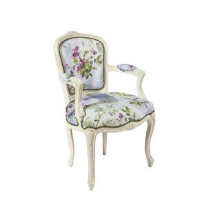 Fauteuil  en hévéa  et tissu lin à motifs