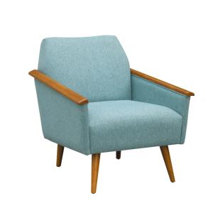 Fauteuil en hévéa et tissus bleu bleu