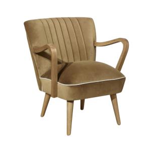 Fauteuil en hévéa et velours camel