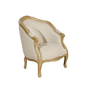 Fauteuil en hévéa massif et lin beige