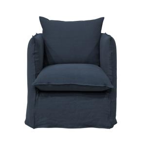 Fauteuil en lin froissé bleu nuit