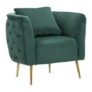 Fauteuil en métal et tissu doré et vert 76x74x73  cm