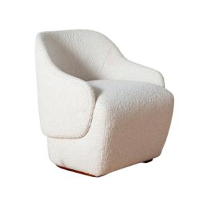 Fauteuil en pin et tissus bouclette blanc