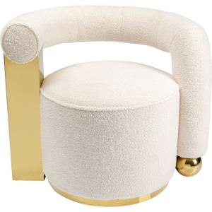 Fauteuil en polyester bouclé crème et acier doré
