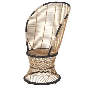 Fauteuil en rotin, abaca et acier beige et noir