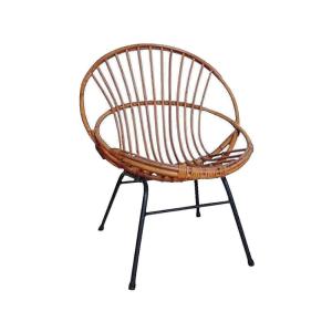 Fauteuil en rotin laqué et métal