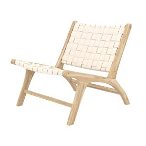 Fauteuil en teck et cuir tressé blanc