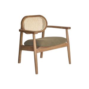 Fauteuil en teck massif, cannage et tissu velours côtelé ka…