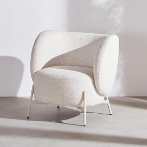 Fauteuil en textile tramé beige et acier beige