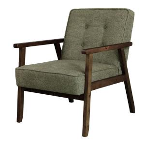 Fauteuil en tisssu SoftCellar Sauge et bois teinté noyer