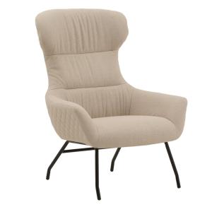 Fauteuil en tissu beige et pieds en métal noir