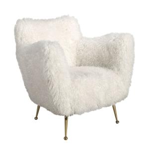 Fauteuil en tissu blanc à poils longs