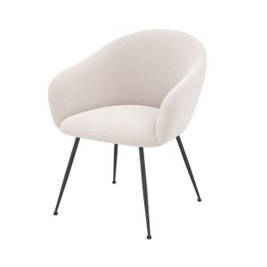 Fauteuil en tissu blanc chiné et pieds en métal noir