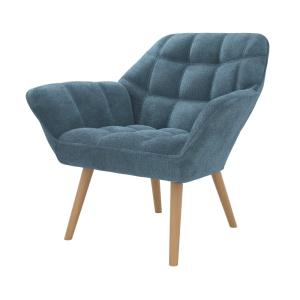 Fauteuil en tissu bleu et pieds en bois