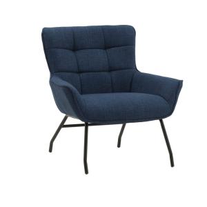 Fauteuil en tissu bleu et pieds en métal noir