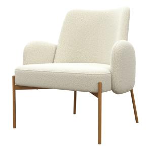 Fauteuil en tissu bouclé Ecru et métal décor bois