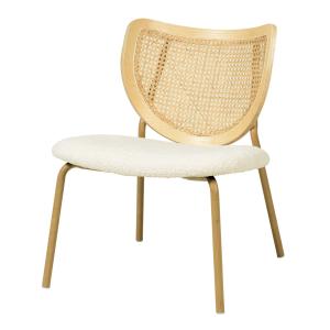 Fauteuil en tissu bouclé Ecru, rotin et métal décor chêne…