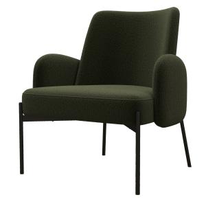 Fauteuil en tissu bouclé Vert Army et métal noir