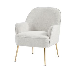 Fauteuil  en tissu bouclette blanc avec piètement doré