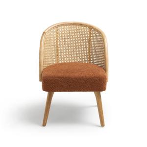 Fauteuil en tissu bouclette et rotin - Rouille