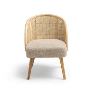 Fauteuil en tissu bouclette et rotin - Taupe