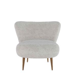 Fauteuil en tissu bouclette gris-crème et bois