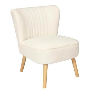 Fauteuil  en tissu bouclettes blanc pieds bois naturel