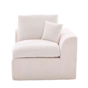 Fauteuil en tissu côtelé beige avec coussin