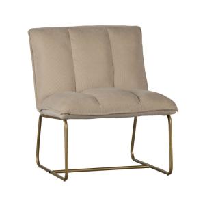 Fauteuil en tissu côtelé beige pieds métal doré