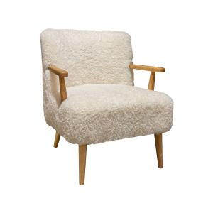 Fauteuil en tissu crème et structure en bois