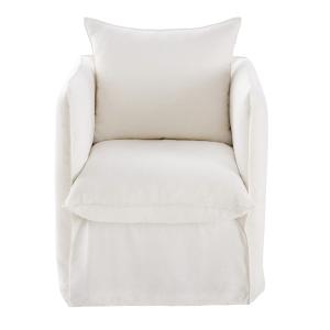 Fauteuil en tissu effet lin blanc