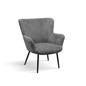 Fauteuil en tissu effet velours gris et pieds en métal anth…