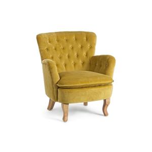 Fauteuil en tissu et bois moutarde